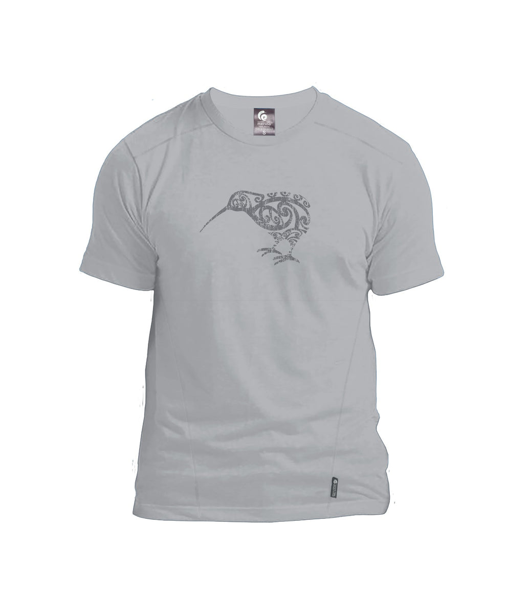 Mens Merino Tee Shirt Silvergrey Made In Nz Tussock Ridge Merino